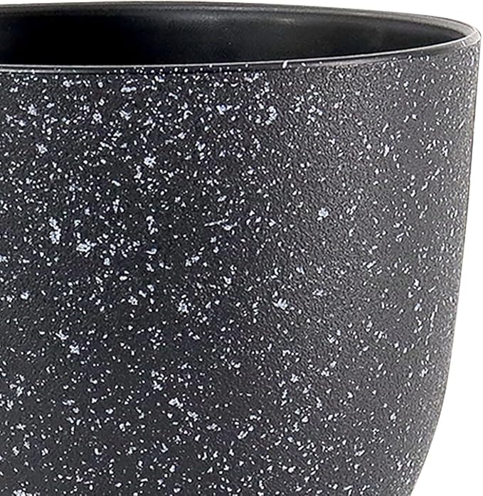 Plant Pots 10/9/8 inch, Set of 3 Modern Decorative Plastic Planters with Drainage Holes and Saucers for Garden House Plants, Flower Pots for Indoor Outdoor Plants, Speckled Black-Ruum Studio Home