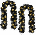 Joyhalo 2 Pack Halloween Garland with Lights, Black Maple Leaves Lighted Garland for Mantle, 5.7FT Light Up Leaf Autumn Vines Outdoor for Door Frame, Fireplace and Thanksgiving Fall Decor-Ruum Studio Home