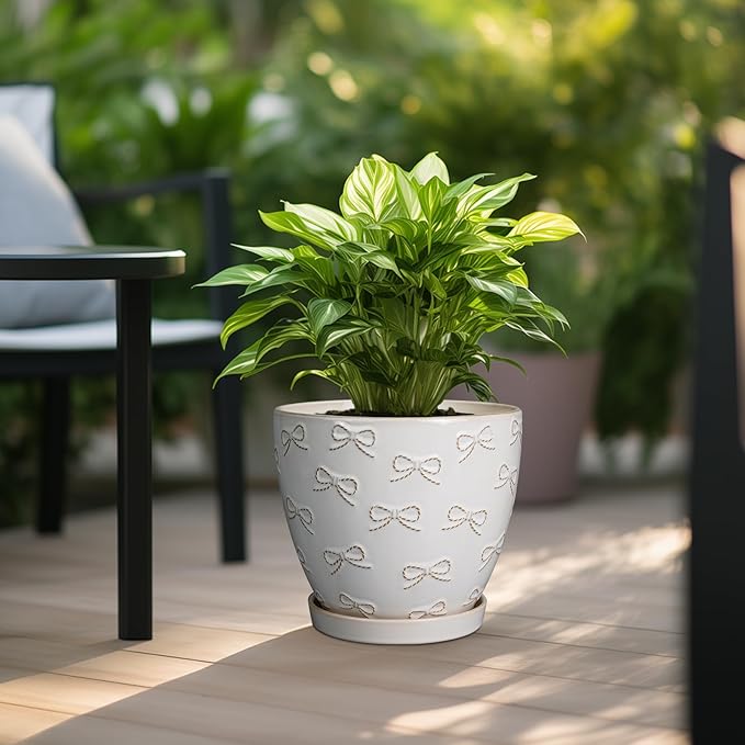 Pots for Plants 10 Inch - Ceramic Planter Large Plant Pot for Indoor Plants Outdoor Round Flower Pot with Drainage Hole and Saucer Home Garden Decor White-Ruum Studio Home