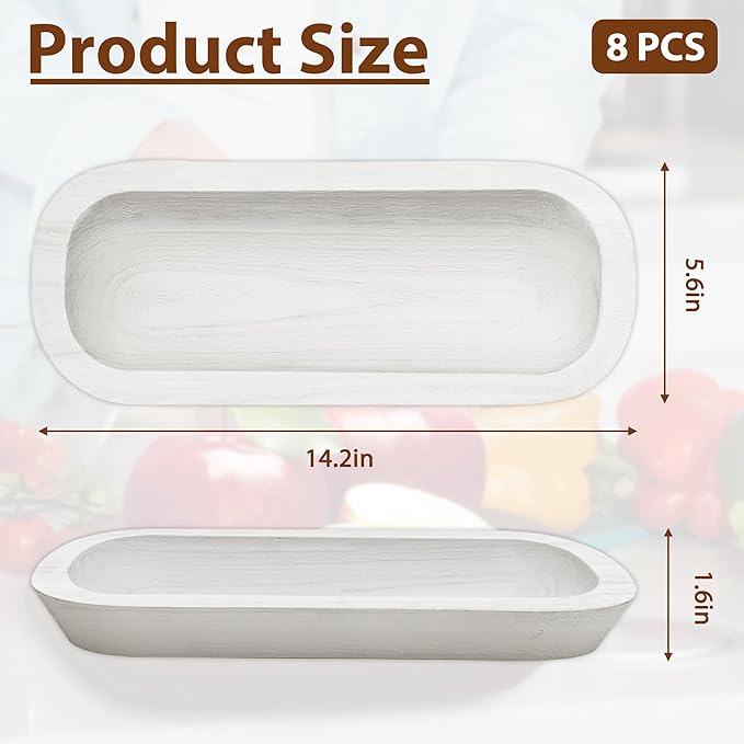 Royxen 8 Pack Dough Bowl for Candle, Wooden Dough Bowls Paulownia, Rustic Bowl Vintage, Bowls for Candle, 14.5 x 5.5 Inch, White-Ruum Studio Home