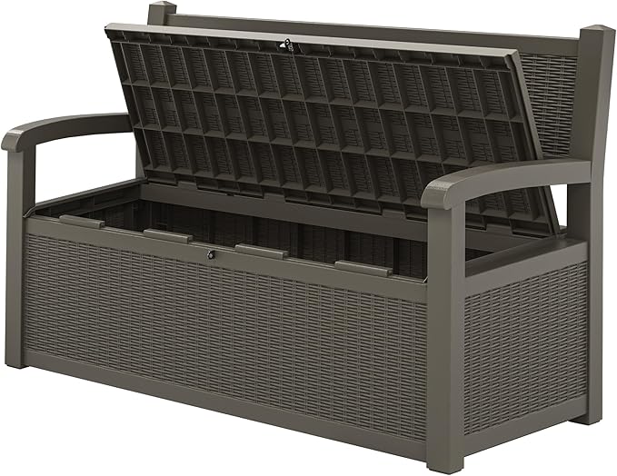 70 Gallon Storage Bench Deck Box for Patio Furniture with Armrest Bench Outdoor Storage-Ruum Studio Home