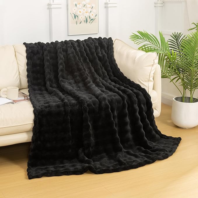 YUSOKI Luxury 3D Bubble Throw Blanket 2lb,All Ages,Home Decoration, (Black,50 * 60inches)-Ruum Studio Home
