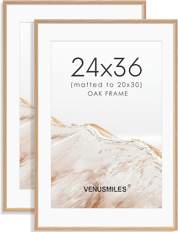 24x36 Poster Frame Set of 2 Natural Solid Oak Photo Frames with 20x30 Removable Mat Wall Hanging Large Handcrafted Frame with HD Plexiglass Wall and Tabletop Display Large Picture Frame-Ruum Studio Home