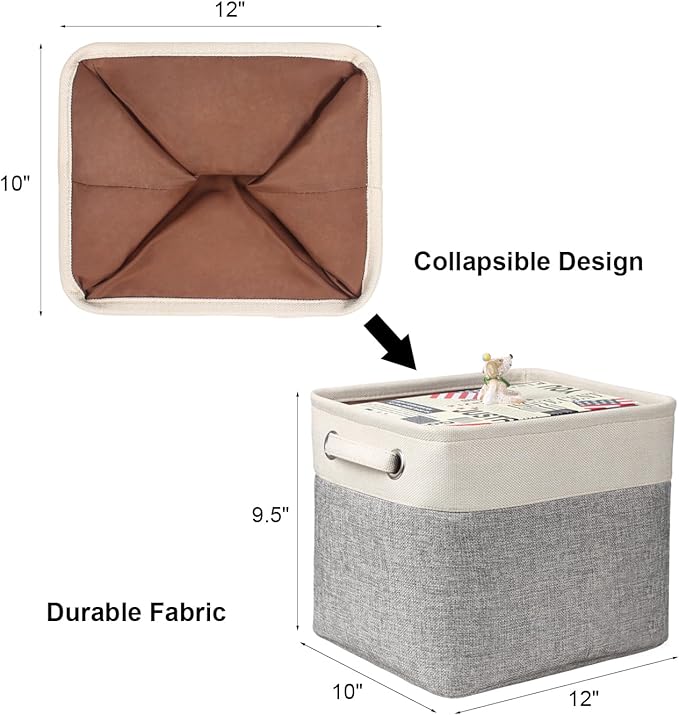 Kntiwiwo Foldable Storage Bin Collapsible Basket 12" x 10" x 9.5" Cube Storage Organizer Bins with Dual Carry Handles for Home Closet Shelves Drawers Organizer, Set of 3, Grey-Ruum Studio Home