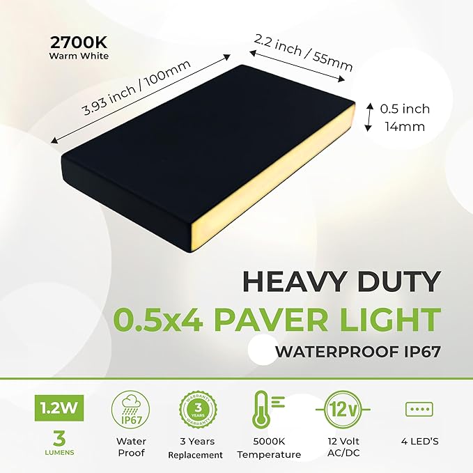 LUMENGY Paver Light Slim 0.5x4 Inch Glare-Free Steel Brick Lighting for Pavers, Walls, Driveway & Pathway Borders 2700K Warm White, Waterproof, Drive-Over Rated - 12V AC/DC-Ruum Studio Home