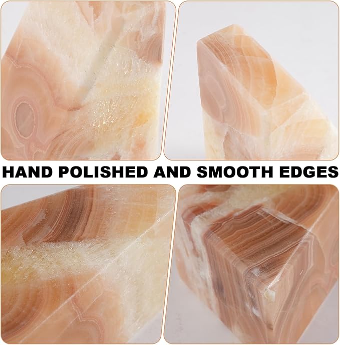 Marble Bookend for Heavy Books, Decorative Bookends for Shelves, Durable and Heavy-Duty Book End for Hardback Book & CDS, Unique Stopper & Holder, Mexico Onyx, Set of 2-Ruum Studio Home