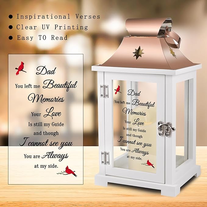 Memorial Lantern, Sympathy Gifts for Loss of Mom/Loved One, Bereavement Gifts, in Memory of Loved One Lantern,Celebration of Life, Memorial Gifts, Funeral Lantern,Dad You Left me Beautiful Memories-Ruum Studio Home