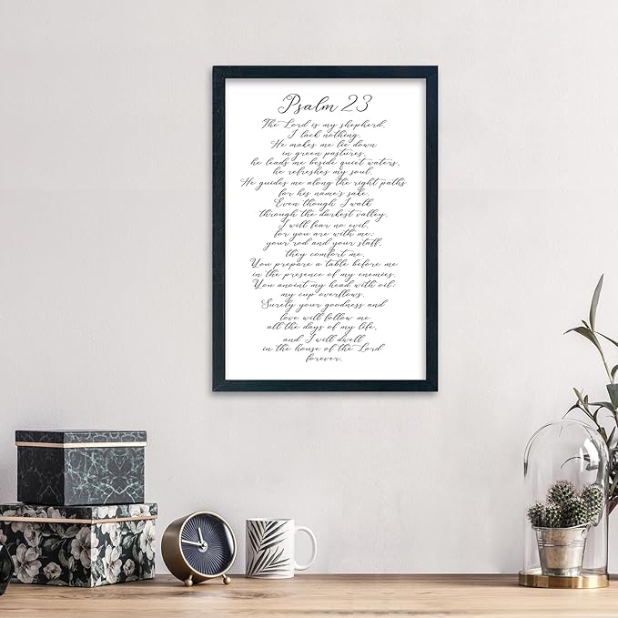 LuZhiQiang Psalm 23 Wall Art Bible Verse 16"×11" Christian Inspirational Scripture Sign Wood Framed Wall Hanging Decor (Black)-Ruum Studio Home