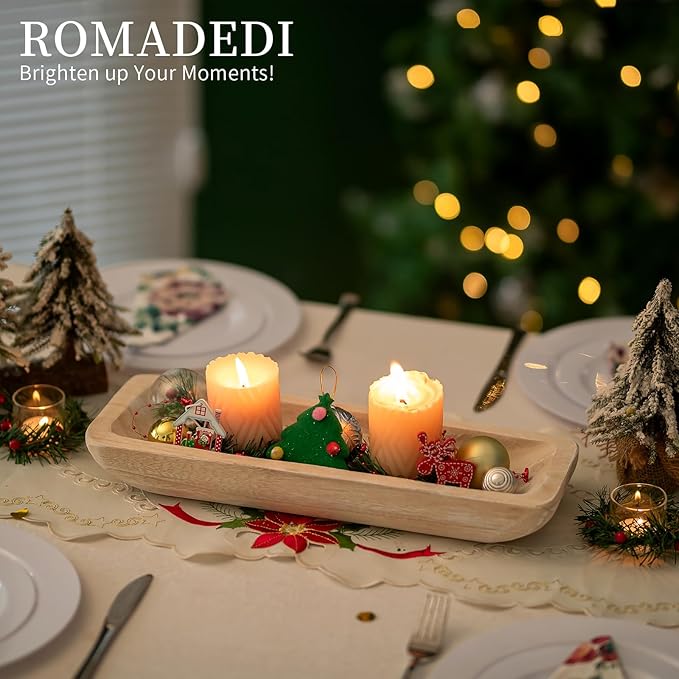 Romadedi Decorative Bowls for Home Decor - 16" Wooden Dough Bowl for Decor, Large Wood Bowl for Kitchen Table Centerpieces Long Narrow Wooden Tray for Dining Table Whitewashed-Ruum Studio Home