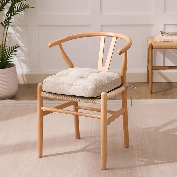 Chair Cushions, Foam Dining Chair Cushions, Tufted Indoor Chair Pads, Set of 6, Beige, 16.5” x 16.5” x 3.5”-Ruum Studio Home
