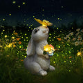 Solar Bunny Statues Light with Butterfly LED - Auto On/Off Weathproof Resin Garden Figurine Decor Gift for Pathway, Patio & Mom's Flower Bed (Warm Light)-Ruum Studio Home