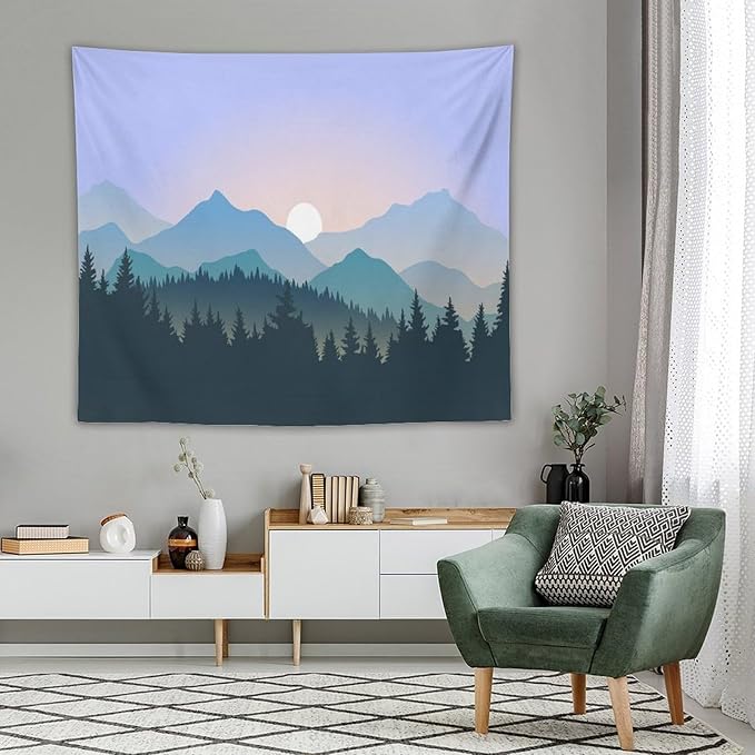 HZOHNAGO Mountain Tapestry Forest Mountain Sunrise Pattern Printed Wall Tapestry Wall Hanging for Bedroom Living Room Dorm 60" W x 50" H-Ruum Studio Home
