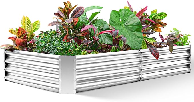 Land Guard 6×3×1ft Galvanized Metal Raised Garden Bed, Metal Planter Kit Box Outdoor for Deep-Rooted Vegetables, Flowers, Green and Herbs……-Ruum Studio Home