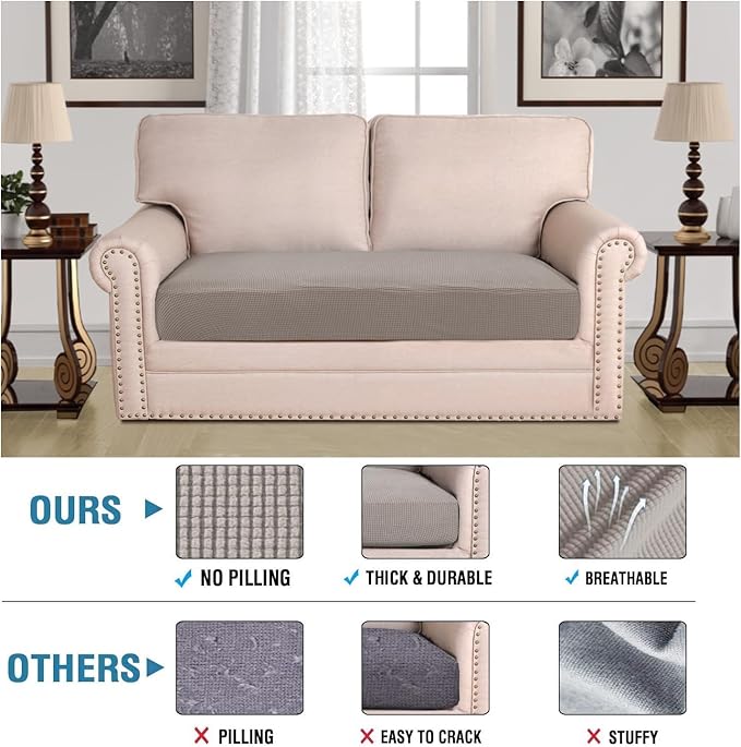 H.VERSAILTEX Super Stretch Individual Seat Cushion Covers Sofa Covers Couch Cushion Covers Slipcover Sets Thick Jacquard Textured Twill Fabric (1 Piece Loveseat Cushion Cover, Taupe)-Ruum Studio Home