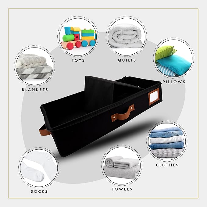 HOMELUX THEORY 2pc Under Bed Storage Containers, Bedroom Under the Bed Drawer Storage Organizer with Bins and Lids, Large Underbed Clothes Storage Box Ideal for Blanket, Fabric, & Shoes (Black)-Ruum Studio Home