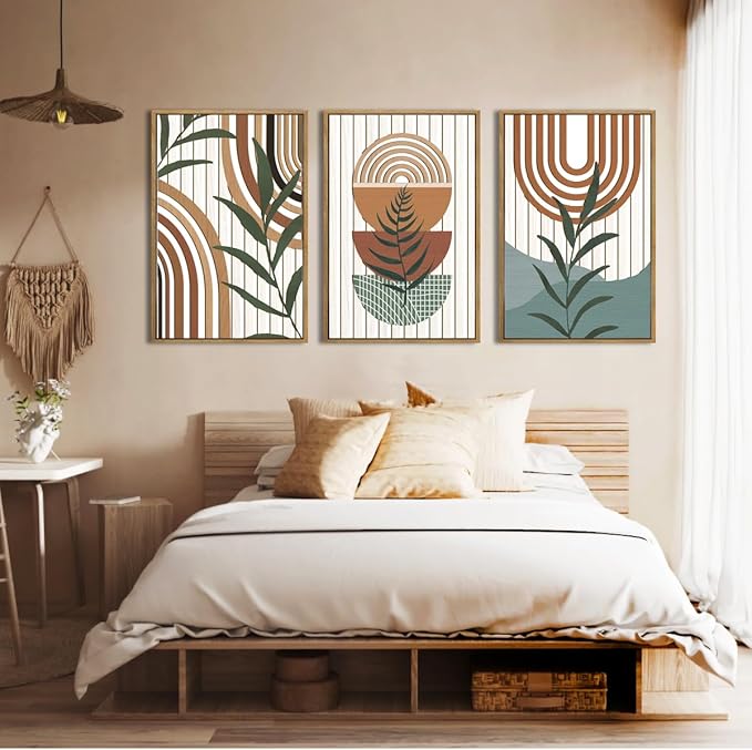 Large Boho Mid Century Wood Wall Art Set,Modern Geometric Leaves Artwork Bohemian Wall Sculptures,Abstract Minimalist Wooden Wall Decor for Living Room Bedroom Office-16 x24 x3-Ruum Studio Home