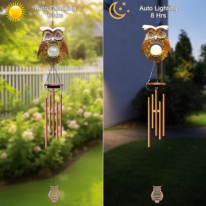 Wind Chimes Outdoor Indoor Decor: Birthday Gifts for Mom Grandma - Outside Lights for Garden Yard Patio Porch(Owl)-Ruum Studio Home