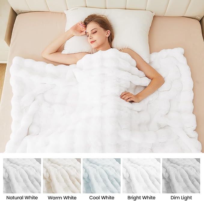 White Furry Blanket King Size Soft Faux Fur Throw Fuzzy Bunny Fur Blanket for Bed Cozy 90x108 Fluffy Blankets King for Bedroom Living Room Home Decor Gifts 1000 GSM-Ruum Studio Home