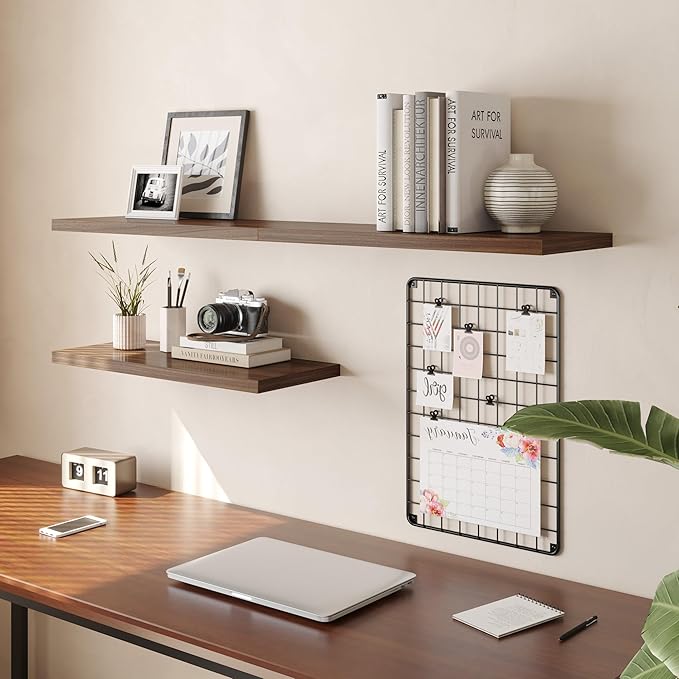 Wall Shelf Set of 2, Walnut Floating Shelves 24 in W x 10 in D x 1 in H, Wooden Floating Wall Shelf with Invisible Brackets for Living Room/Bedroom/Bathroom/Kitchen Storage and Decor-Ruum Studio Home