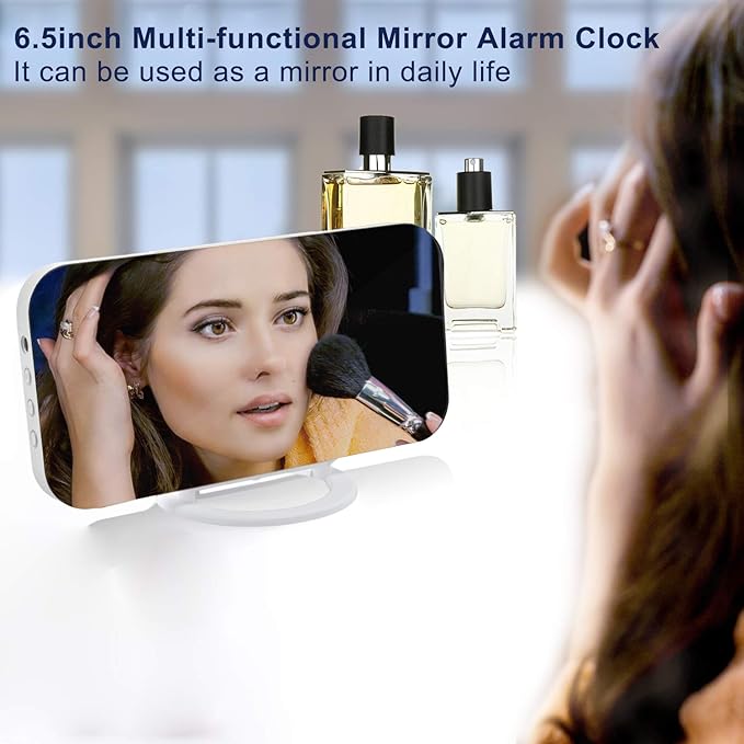 SZELAM Digital Clock Large Display, LED Electric Alarm Clocks Mirror Surface for Makeup with Diming Mode, 3 Levels Brightness, Dual USB Ports Modern Decoration for Home Bedroom Decor-White (001)-Ruum Studio Home