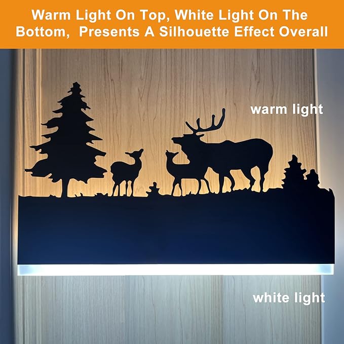 Wall Sconce LED Wall lamp, Indoor Wall Light with Cartoon Animal Pattern Design, Metal Acrylic Wall Lighting Glow Up and Down for Mirror Living Room Bedroom Hallway, 12W (Forest Deer)-Ruum Studio Home