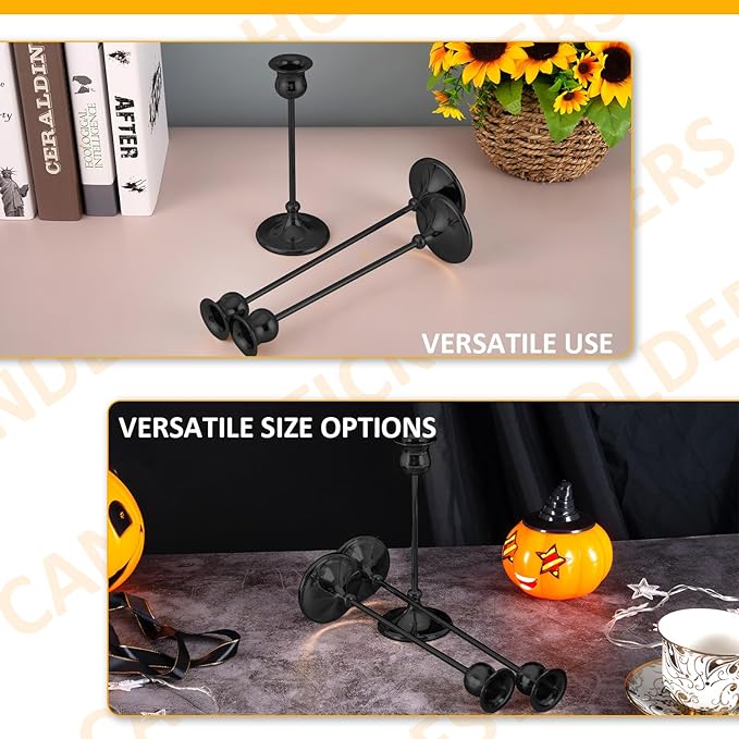 Taper Candle Holder Tall Vintage Metal Candlestick Holders Candle Stick Candelabra for Halloween Thanksgiving Christmas Holiday Wedding (Matt Black, 1 Set (3 pcs))-Ruum Studio Home