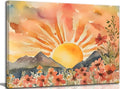 Boho Sun Canvas Wall art Mid-Century Modern Abstract Bohemian Sunset in The Mountains Watercolor Wildflowers Sunrise Landscape Picture Wall Decor Poster Print Artwork for Living Room Bedroom-Ruum Studio Home