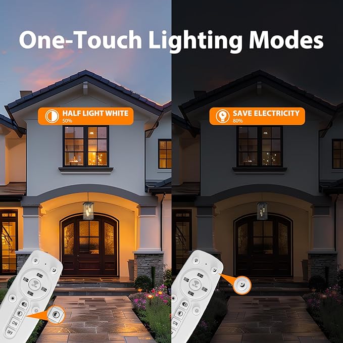 3-Color LED Outdoor Pendant Light with Remote, 3-Light 19" Large Outdoor Chandelier for Porch, Black Exterior Pendant Lighting Fixture Ceiling Mount Pendant Lantern for Patio Front Door-Ruum Studio Home