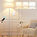 【Upgraded】Floor Lamps for Living Room, Modern Floor Lamp with Remote Control, Dimmable Colors Temperature Standing Lamp Foot Switch, 9W Bulb Tall Lamps for Bedroom Office Kid Room - Silver-Ruum Studio Home