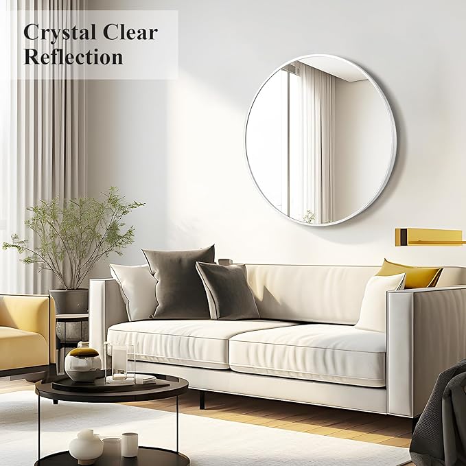 Fabuday Silver Round Mirror 28 Inch - Big Circle Mirror for Bathroom, Living Room, Hallway, Entryway, Matte Aluminum Frame Circular Mirrors for Wall Decor-Ruum Studio Home