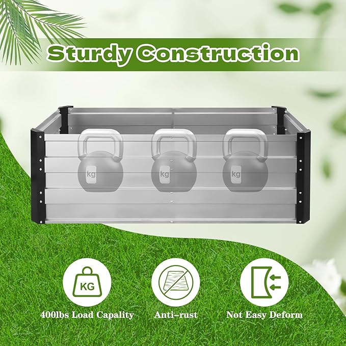 Galvanized Raised Garden Bed 6x3x2 Ft Outdoor Garden Planter Boxes Bottomless for Vegetables, Flowers, Herbs and Succulents Large Metal Raised Garden Bed (Sliver, 72''W×24''H×36''D)-Ruum Studio Home
