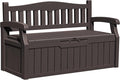 Greesum 80 Gallon Outdoor Storage Bench, Resin Patio Furniture with Armrest,Waterproof and UV-Resistant, Perfect to Garden, Poolside and Lawn, Dark Brown-Ruum Studio Home