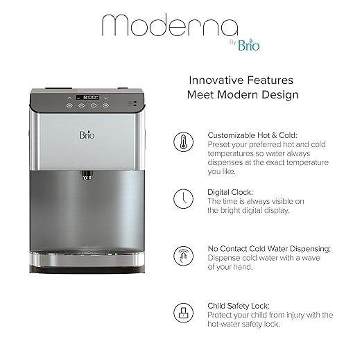 Brio 700 Series Moderna 3-Stage Filter Reduces PFAS & MicroplasticsTouch-Less Countertop Bottle-Less POU Tri-Temperature Digital Water Cooler Dispenser-Ruum Studio Home