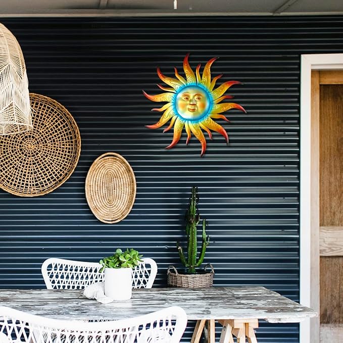 Large Metal Sun Wall Art Decor - 23.6 inches Outdoor Wall Decor,Sun Face Sculpture for Garden Farmhouse Yard Patio Fence Living Room Bedroom Gift Idea for Family Friends-Ruum Studio Home