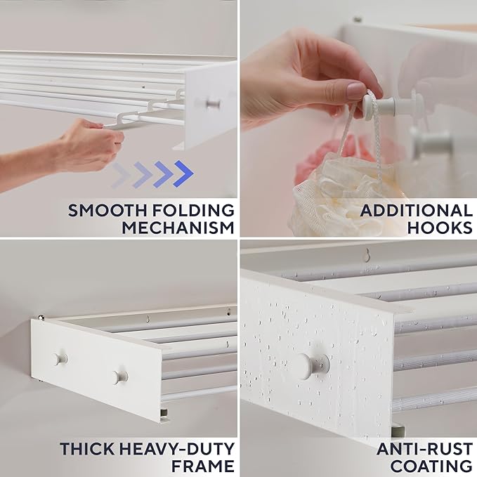 Foldable Wall Mounted Drying Rack 28 inch - Easy to Install Hanging Rack for Laundry Room - Space Saving Design with 55-lb Capacity - Perfect Drying Racks for Clothes Towels & More-Ruum Studio Home