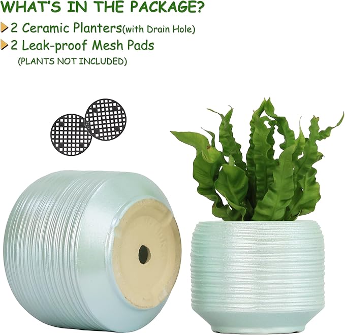 8 Inch + 6 Inch Ceramic Plant Pots Indoor with Drainage – Flower Pot Set, Decorative Indoor Planters for House Plants and Garden Use-Ruum Studio Home