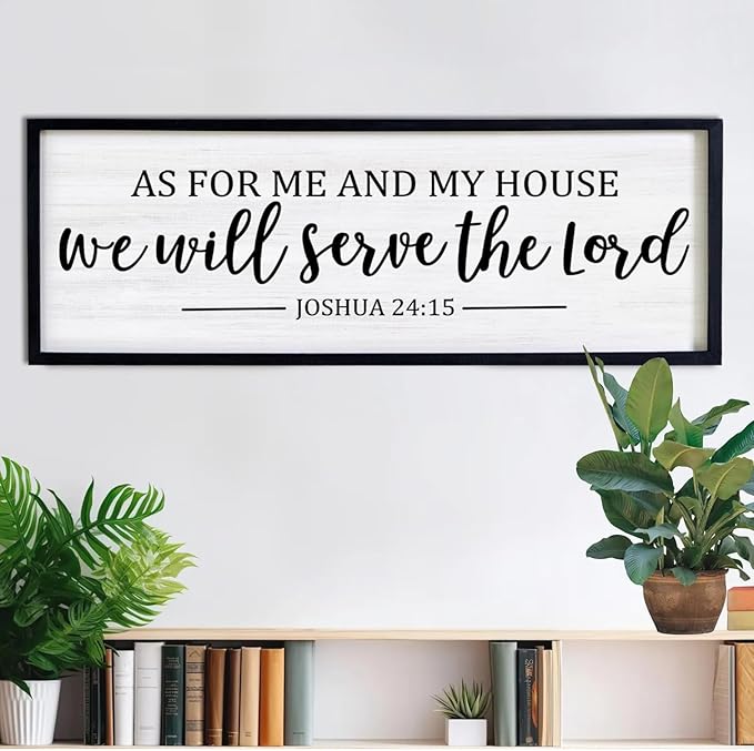 As For Me And My House We Will Serve The Lord Framed Wall Art, 40''×15'' Vintage Positive Religious Bible Verse for Christian God Jesus Christ Prayer, Rustic Long Holy Catholic Scripture Decor-Ruum Studio Home