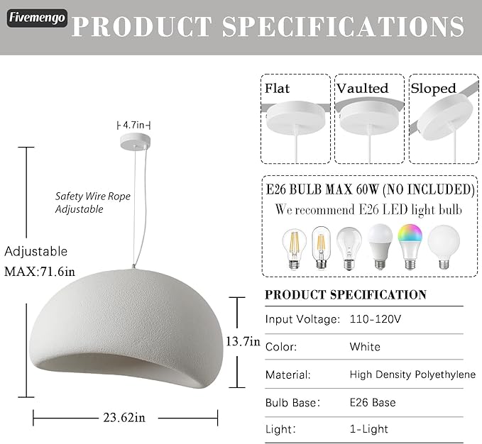 23.6in Large Wabi Sabi Pendant Lights Kitchen Island Lighting Fixture Ceiling Mount White Modern Japanese Lamp Japandi Chandelier for Dining Living Room Bedroom Restaurant Hanging Lamp-Ruum Studio Home