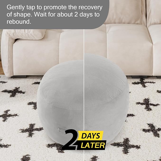 MeMoreCool Round Stuffed Pouf Ottoman Foot Rest, Floor Pouf Foot Stool with Soft Foam Chunk Filling, Small Round Ottoman Footstool Circle Footrest for Living Room, Light Grey-Ruum Studio Home