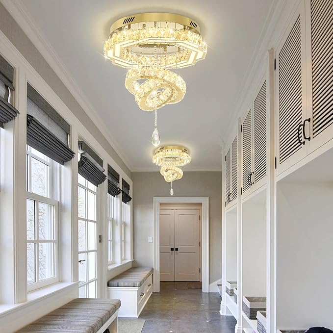 Flashing God 20" Crystal Chandelier Crystal LED Flush Mount Chandeliers for Living Room Bedrooms Dining Room Modern Gold Chandelier Lighting Dimmable 2700k 4500k 6000k-Ruum Studio Home