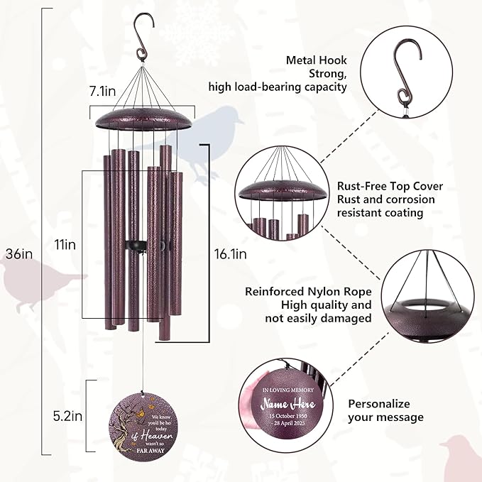 Cardinal Sympathy Wind Chimes Personalized, Windchimes in Memory of a Loved One/Mother, Sympathy Gifts Wind Chimes for Funeral Bereavement Condolences, Memorial Wind Chime-Ruum Studio Home