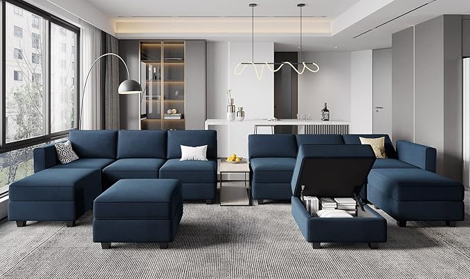 Belffin Storage Ottoman Module for Modular Sectional Sofa Square Seat Cube Velvet Foot Stool Blue-Ruum Studio Home
