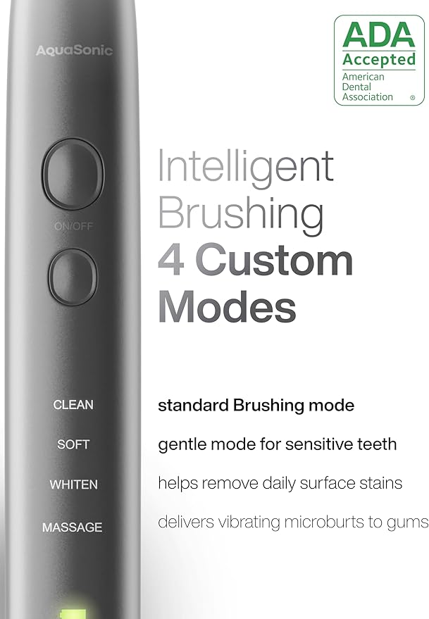 Aquasonic Vibe Series Ultra-Whitening Toothbrush – ADA Accepted Electric Toothbrush - 8 Brush Heads & Travel Case – 40,000 VPM Motor & Wireless Charging - 4 Modes w Smart Timer – Charcoal Metallic-Ruum Studio Home