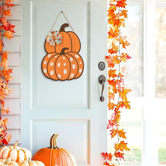 COLOR VALLEY ART Wooden Pumpkin Door Sign, Fall Decor Wall Art, 8.7x11.8 inches, Rustic Thanksgiving Decorations for Porch-Ruum Studio Home