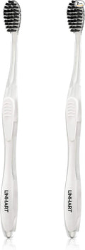 LINHART Extra Soft Toothbrush – Teeth Whitening Toothbrush with Multi Length Bristles, White with Black Bristles, 2 Pack-Ruum Studio Home
