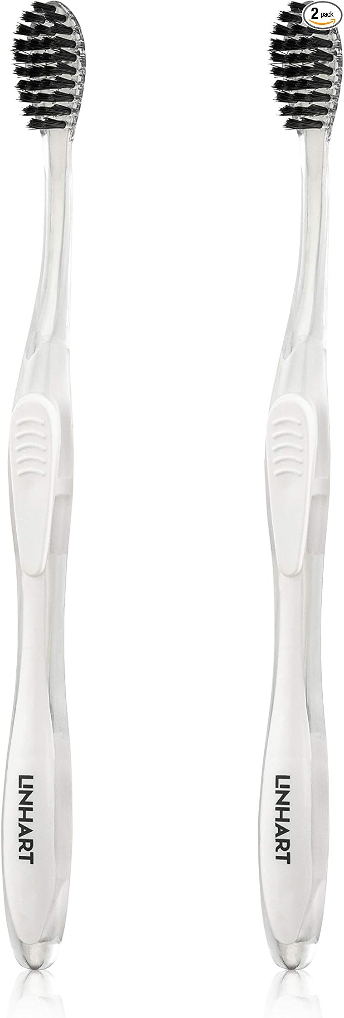 LINHART Extra Soft Toothbrush – Teeth Whitening Toothbrush with Multi Length Bristles, White with Black Bristles, 2 Pack-Ruum Studio Home