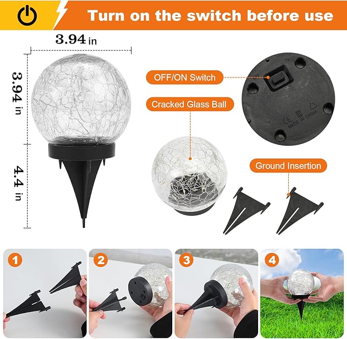 Solar Globe Lights Outdoor Waterproof-Solar Balls-Solar Garden Lights-Orbs for Outside 2 Pack Cracked Glass Ball for Lawn Patio Yard Backyard Decorations-Ruum Studio Home