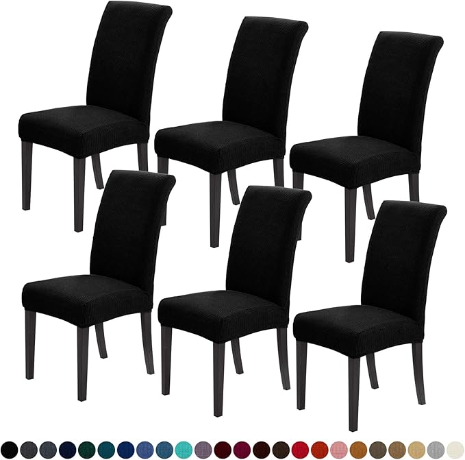 Joccun Chair Covers for Dining Room Set of 6, Dining Chair Slipcovers Stretch Dining Room Chair Covers Seat Protector,Washable Parsons Chair Cover for Home,Hotel,Banquet(Black,6 Pack)-Ruum Studio Home