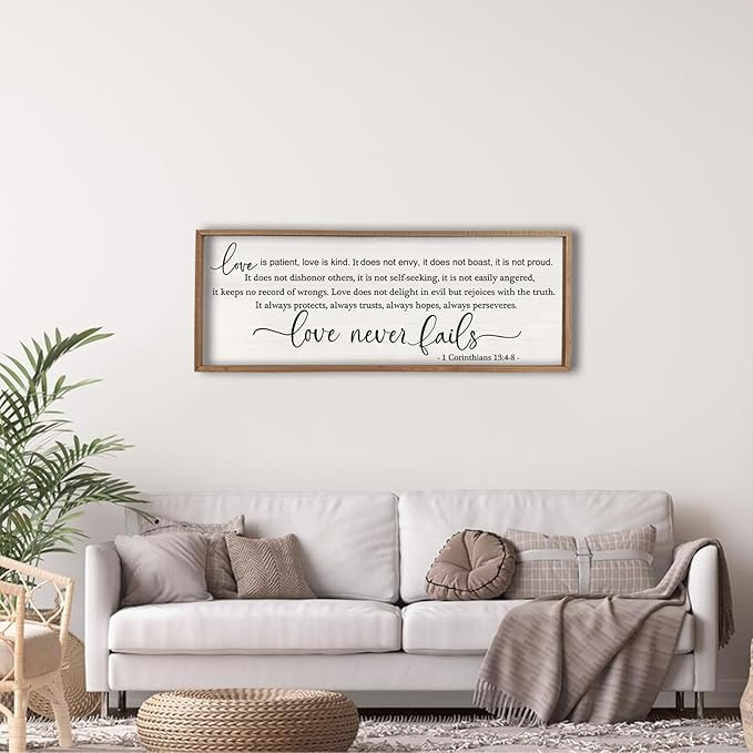flowtorely Love is Patient, Kind Wall Art Decor 32"X12" Sign 1 Corinthians 13 Bedroom Above Bed Wall Decor Large Bible Verse Quote Scripture Christianity Hanging Sign (Wood)-Ruum Studio Home