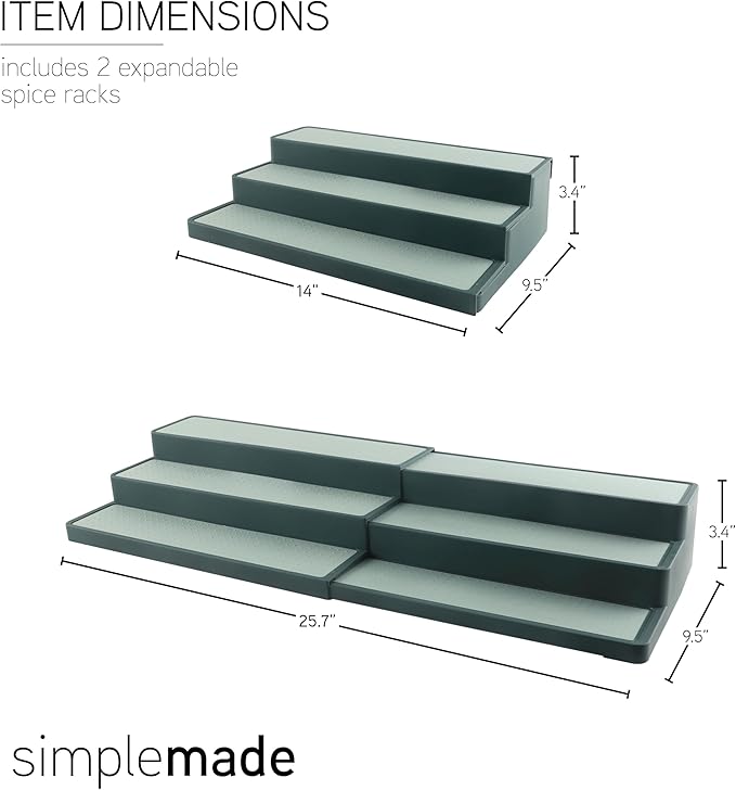 SIMPLEMADE 3-Tier Spice Rack Organizer - Versatile Storage Shelf for Kitchen, Bathroom, Bedroom & Office, Set of 2, Expandable Sage-Ruum Studio Home